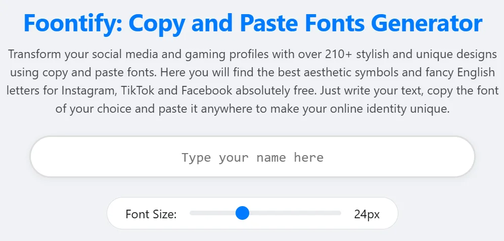 Input box for copy and paste fonts tool with website introduction
